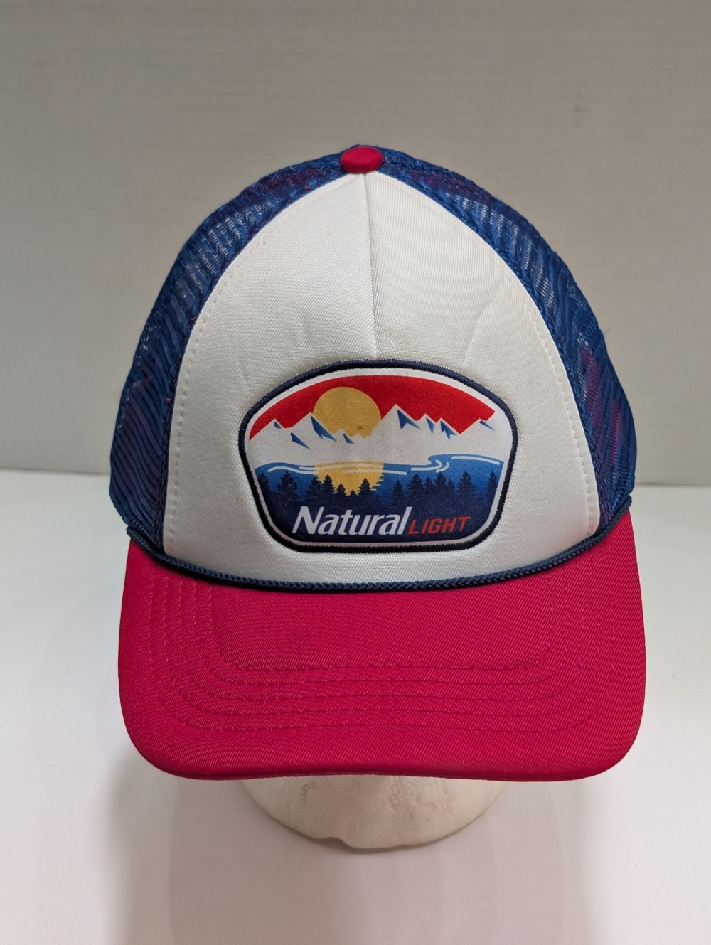 Natural Light Beer Hat Trucker Cap Mountains Forest Natty Red White Blue Mesh